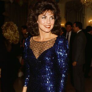 New Leaf By SAMIR Vintage Blue & Black Sequin & Lace Dress - Size Small